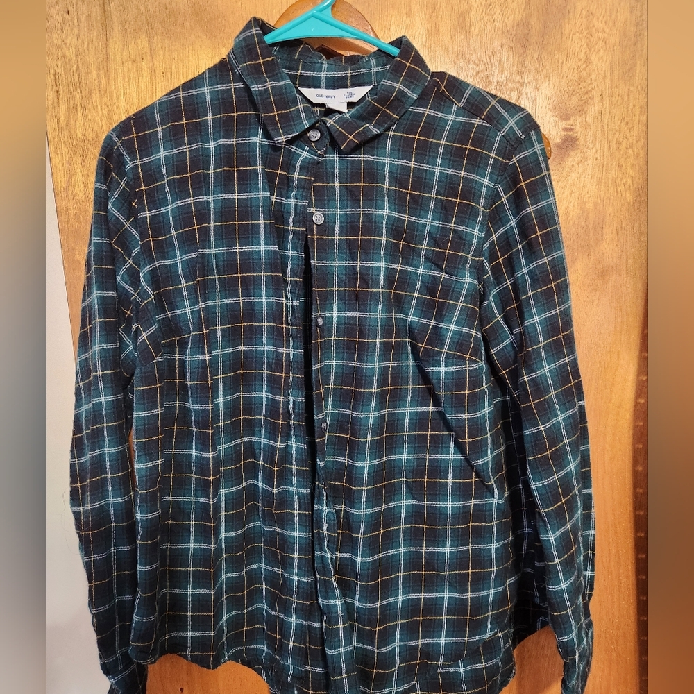 Plaid Button-Up Shirt Ladies Large